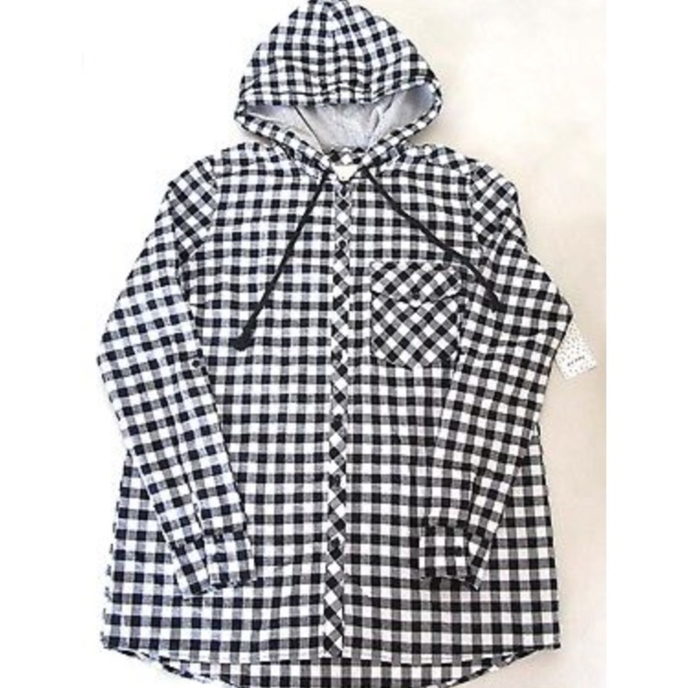 Black/White Plaid Boyfriend Hoodie Shirt